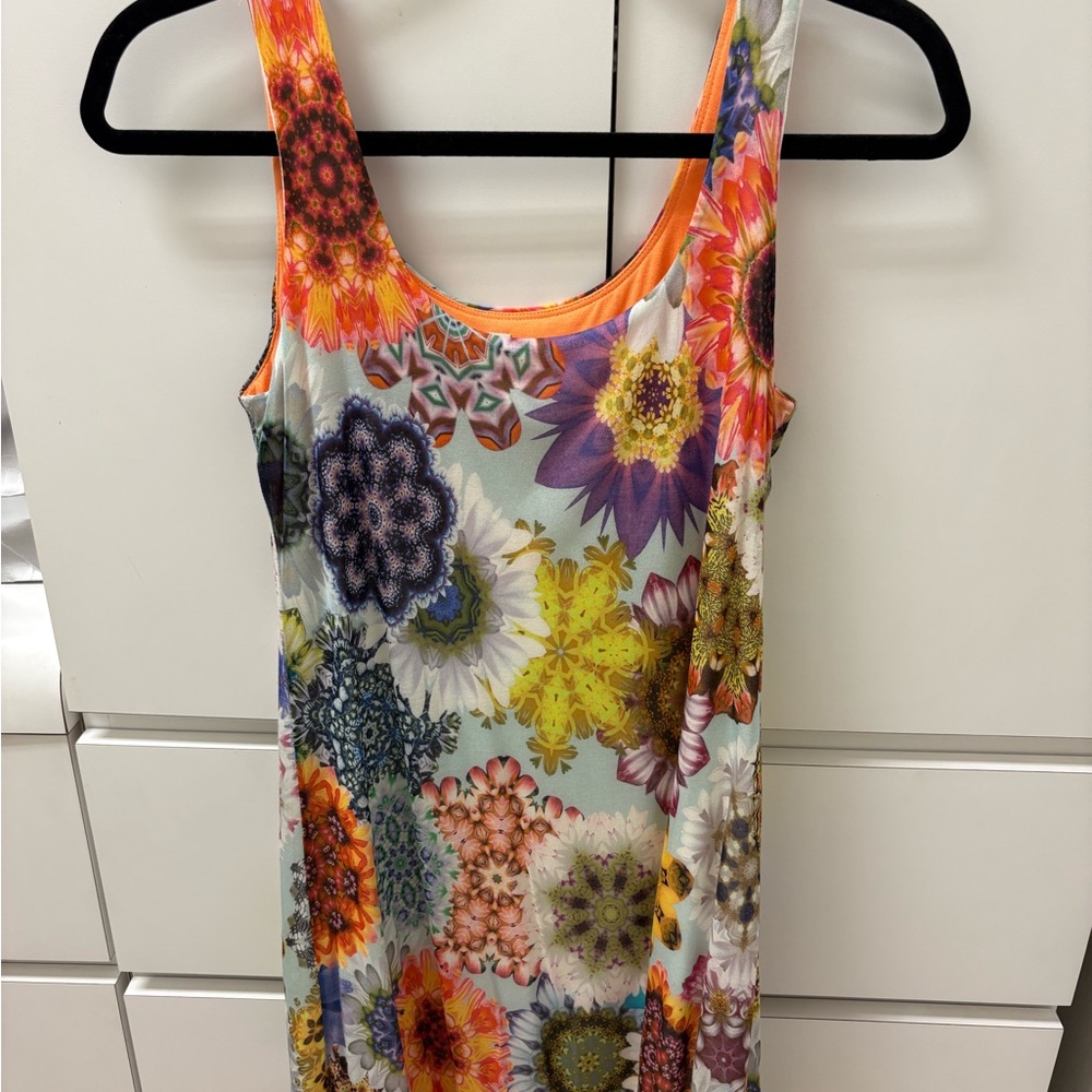 Desigual Orange Green Fitted Graphic Tank Dress